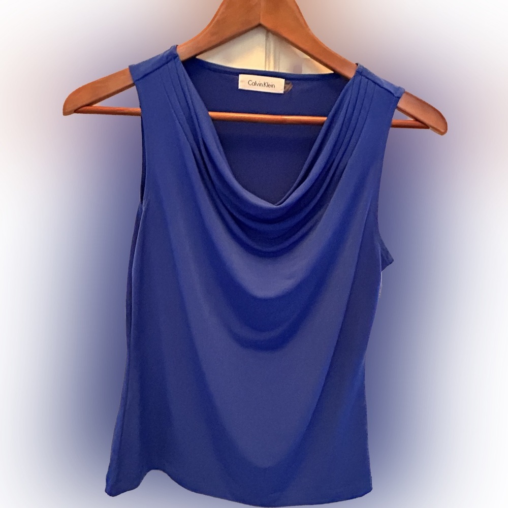 Calvin Klein Sleeveless Blouse, Petite Small, Blue